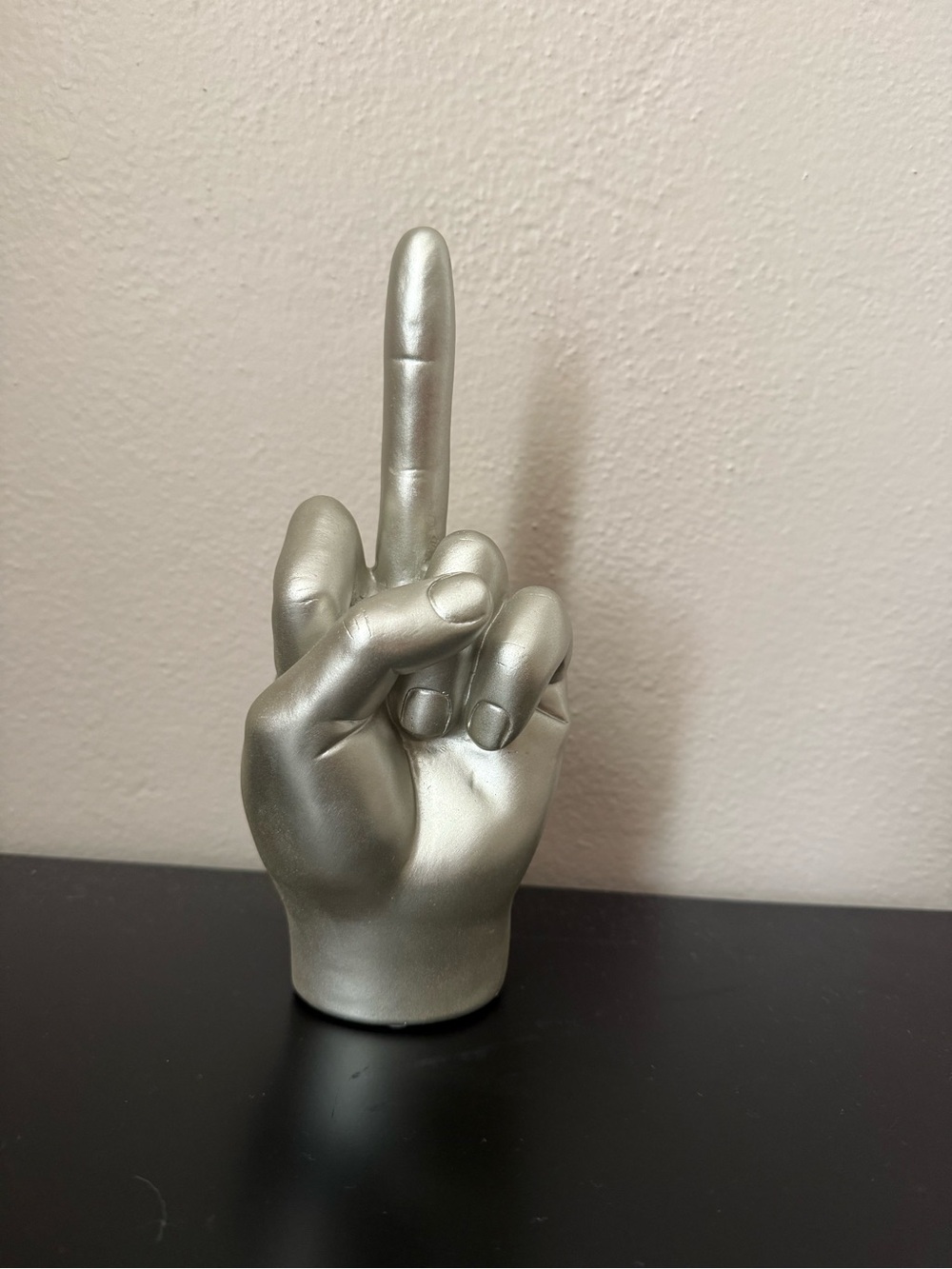 Metallic Silver Hand Middle Finger Sculpture Accent